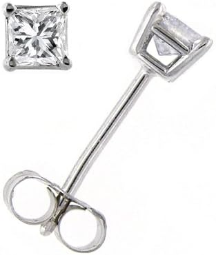 Amazon Collection 10k Gold Princess Diamond Stud Earrings