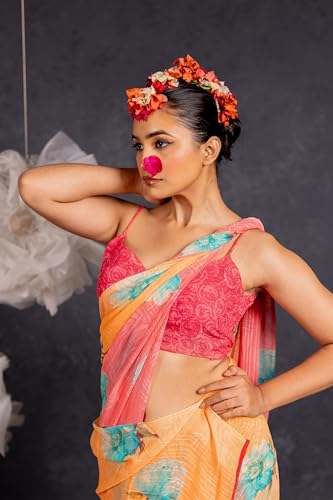 Image of MIRCHI FASHION Saree for Woman Georgette Floral and Leaf Printed | Elegant Farewell and Ceremonial Women's Sari with Blouse Piece