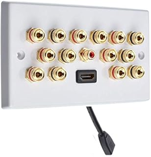 MSG Custom Audio 7.1 Surround Sound Speaker Wall Plate with Gold Binding Posts + 1 x RCA Socket + 1 x HDMI FLEXIBLE FLYLEAD. NO SOLDERING REQUIRED