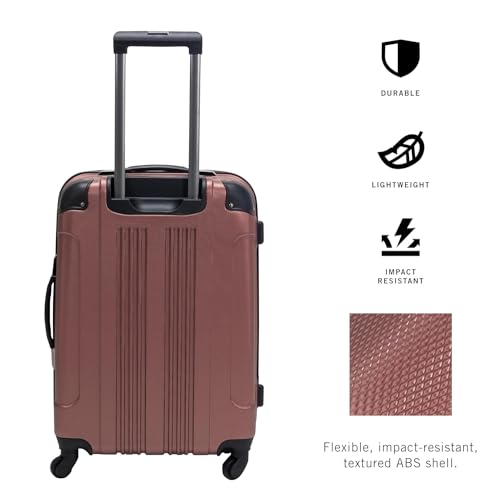 Image of Kenneth Cole REACTION Out of Bounds Lightweight Hardshell 4-Wheel Spinner Luggage, Rose Gold, 24-Inch Checked