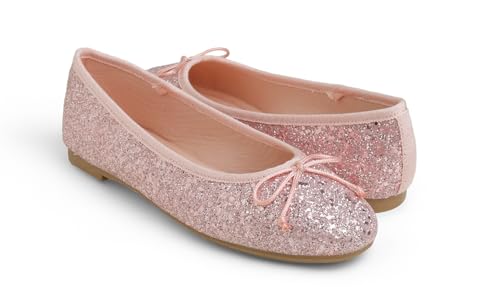 Feversole Round Glitter Ballerina, Damen Klassische Ballerinas Profilsohle Glänzende Ballerina Flach Glänzende Hellrosa 40