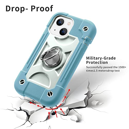 Image of MARKILL Compatible with iPhone with Built-in 360Rotating Ring Stand, Military Grade Drop Protection Full Body Rugged Heavy Duty Case Durable Cover (Ice Blue, iPhone 13 mini /12 mini 5.4 inch)