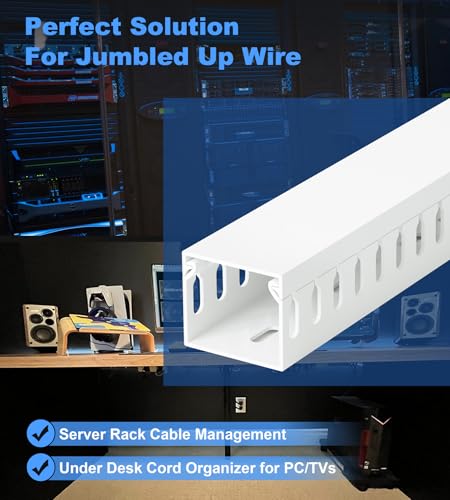 Image of 1.4 inchH x 1.6 inchW Cable Raceway, 99in Under Desk Wire Management Channel, White