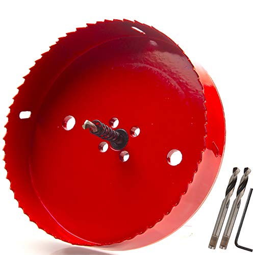 Eliseo 6 Inch 152mm Hole Saw Blade For Cornhole Boards , Corn Hole Drilling Cutter With Hex Shank Drill Bit Adapter For Cornhole Game , Carbon Steel & BI-Metal Heavy Duty Steel( Red )