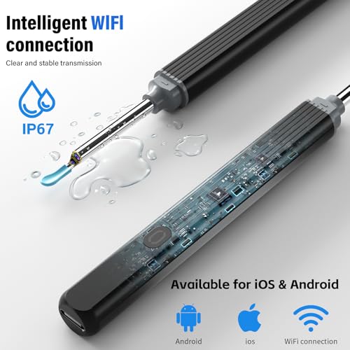 Ohrenschmalz Entferner Otoskop, Morelax 1080P WiFi-Ohrenreiniger, IP67 Wasserdichtes mit 360° Kamera, Ohrendoskop mit 6 LEDs für iPhone, Android, iPad, Erwachsene, Kinder und Haustiere (Schwarz)