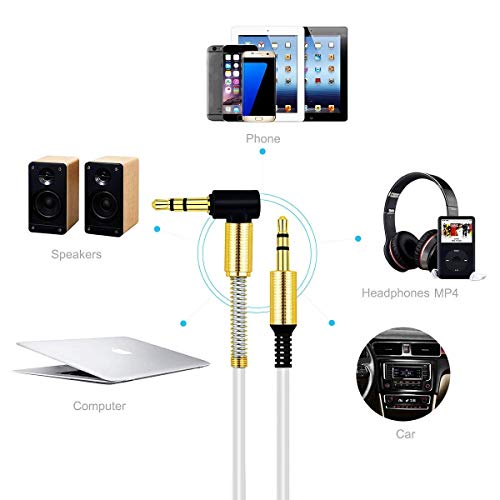 Jacobsparts 3.5Mm Aux Cable Car Stereo Audio Auxiliary Headphone Jack Cord Right Angle Male To Male, 3Ft (White) #TOP3
