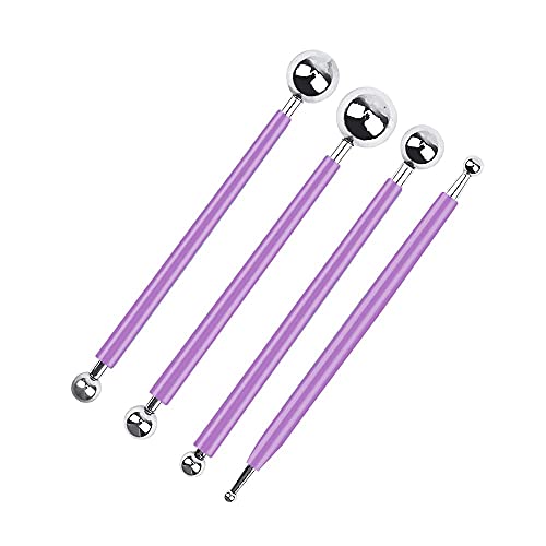4 x Fondant Cake Decorating Clay Flower Sugarcraft Ball Model DIY Tool 8 Sizes (Purple)