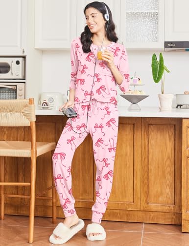 Image of Ekouaer 2 Pack Womens Pajama Sets Long Sleeve Lounge Sets Soft Pj Sleepwear Loungewear