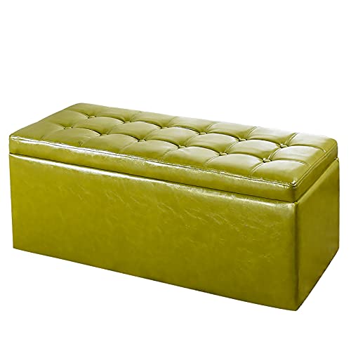 Banco otomano moderno de madera maciza con almacenamiento, reposapiés acolchado grueso de piel sintética, asiento decorativo para el extremo de la cama, baúl ,Light Green-60x40x40cm(24x16x16inch)