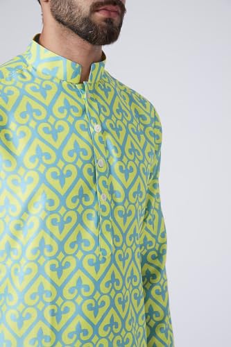 Lookmark Men's Cotton Blend Printed Long Kurta Suitable For All Indian Wedding, Occasions, And Festivals (Az-Lm-Og-Kurta 20-Xxl) Green