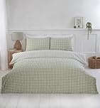 Rapport home Double Duvet Cover Set - Green Checkered Polycotton Bedding with 2 Pillowcases - Soft & Durable Gingham Design for Bedroom (200x200cm)