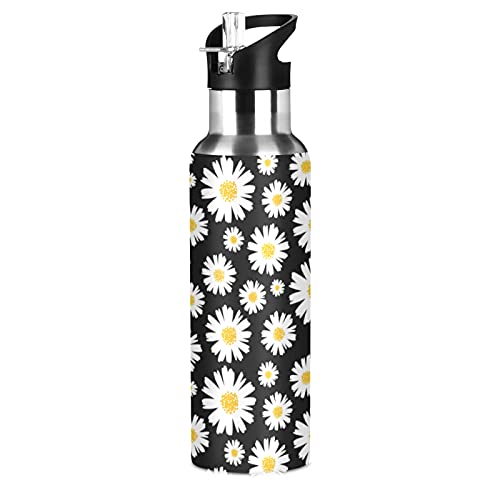 Sport Water Bottle With Straw Lid, Daisy Floral 20Oz Vacuum Insulated Stainless Steel Bottle, Bpa-Free, Bike Water Bottle For Gym, Fitness And Outdoor Sports #TOP15