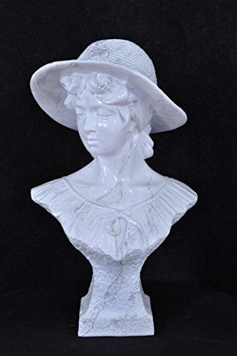 Bust Hat Lady Sculpture Figurine Marble Effect Hand Painted Unique