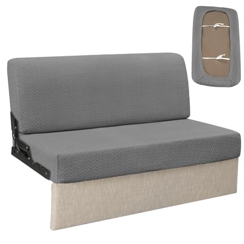 RV Couch Covers for Sofa Bed - 2-Piece Stretchable Backrest & Seat Covers for Jackknife Sleeper Sofas (Grey)