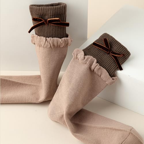 Image of Yomutiur Crew Socks for Women, Double Ribbed Sock Cuff with Cute Bow Sweet Cotton Rolled Socks Odor-resistant