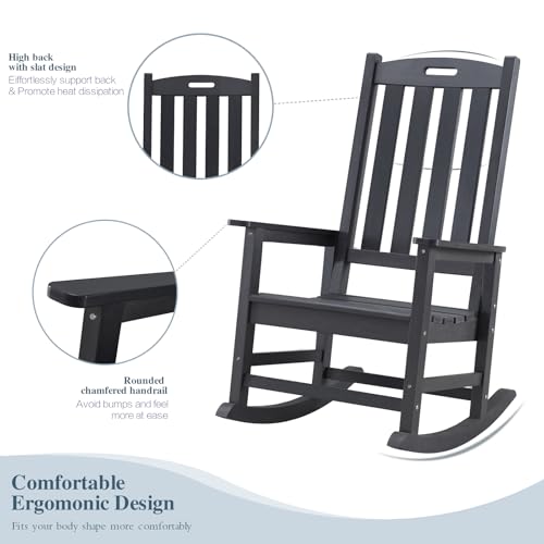 Image of Psilvam Outdoor Rocking Chairs Set of 2, Oversized Porch Rocker (Black)