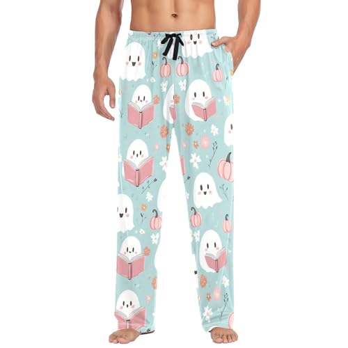 Cute Spirits Pattern Men's Cotton Pajama Pants with Pockets and Drawstring Comfortable and Stylish,S