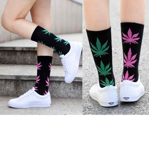 COUVER Unisex Weed Leaf Printed Marijuana Comfort Cushioned Athletic Crew Socks2
