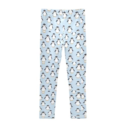 Cartoon Penguin Light Blue Girls Leggings Kids Yoga Pants Athletic Tights Pants 4-10 Years2
