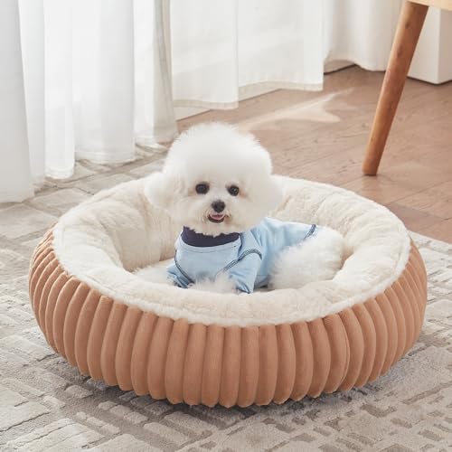 Image of 23 inches Donut Dog Bed for Small Dogs - Calming Round Puppy Bed with Removable Cover, Washable Milk Plush Faux Fur Pet Bed for Cats, Fits Pets up to 15 lbs(Mocha,Small)