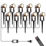 Gartenbeleuchtung mit Strom 35M, 3W*10 Stück Außenbeleuchtung Garten mit Fernbedienung 3000K Warmweiß mit Timer-Funktion, 27V Gartenstrahler LED Außen IP65 Wasserdicht für Weg, Rasen, Hof, Terrasse