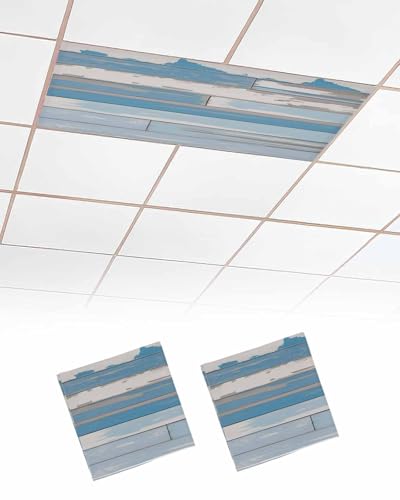 Fluorescent Light Covers for Ceiling Lights 2 Pack, Blue Wood
