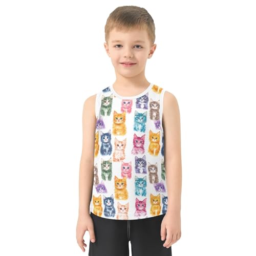 Boys Tank Top Shirts Cat Animal Colorful Sleeveless T-Shirts Crew Neck for Kids Clothing Children2