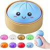 Dumpling Squishies, Glitter Dumpling Mystery Box, Colorful Dumplings Stress Balls Fidget Sensory Toy, Stocking Stuffers with Food Steamer Stretchy Desk Toys (Blue)