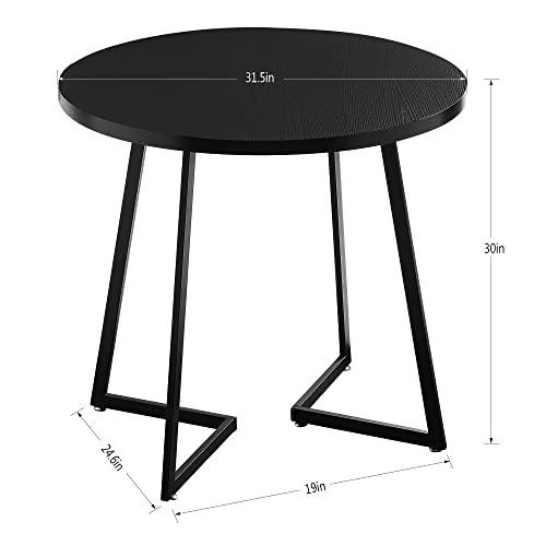 VECELO-Round-Dining-Room-Table-with-Wood-Grain-Tabletop-and-Steel-Frame-for-Kitchen-Living-Room-Office-Conference-2-to-4-Person-Wood-Grain-Black VECELO Round Dining Room Table with Wood Grain Tabletop and Steel Frame for Kitchen Living Room Office Conference 2 to 4 Person Wood Grain Black