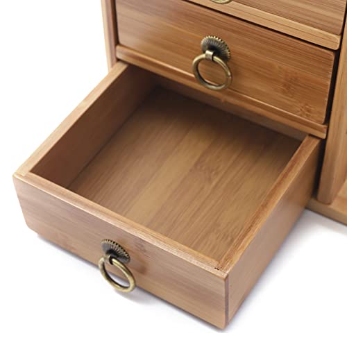 Monipa Desktop Shelves & Office Shelves Desk Hutch Top Only Bamboo Desktop Bookshelf Counter Top Bookcase Adjustable With 2 Drawers, Desk Storage Organizer Display Shelf Rack For Office Supplies #TOP6