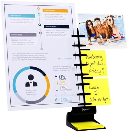 Note Tower Desktop Pro Document Holder - 2 Page Paper Holder, Easy Loading for Fast Typing, Displays Papers & Photos, Organizes Sticky Notes, Includes 50 Sheets 3"x3" Sticky Notes, Black