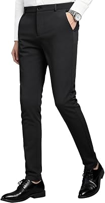MAGE MALE Men's Skinny Stretch Dress Pants – Slim Fit Black Suit Trousers for Formal & Smart Casual