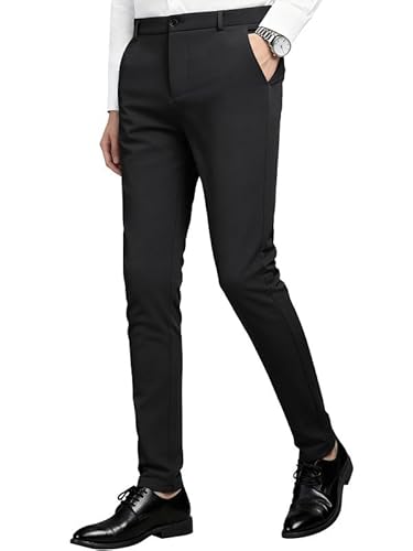 MAGE MALE Men's Skinny Stretch Dress Pants Slim Fit Suit Pants Black