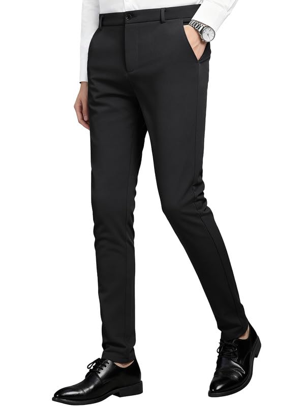 MAGE MALE Men's Skinny Stretch Dress Pants Slim Fit Suit Pants Black