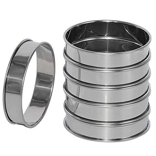 sunroot - Juego de 6 anillos de muffin inglés doble enrollado de 4 pulgadas, anillos de crumpet de acero inoxidable, anillos redondos,