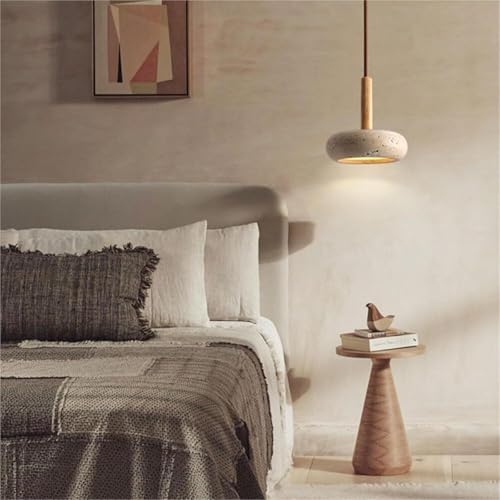 KAJYLFAST Round Natural Stone Lamp Body Pendant Light LED Light Source Dining Room Pendant Lamp 5.9 In Bedside Decorative Hanging Light [3]
