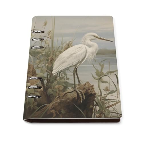 Cuaderno A5 Swamp Egret de piel sintética con 6 anillas recargable para diario