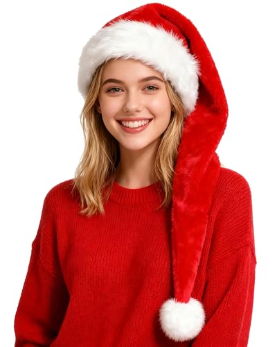 Asikkon ChristmasLong Santa Hat for Adults Christmas New Year Festival Party Redone size fit most