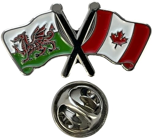 NWFlags Wales & Canada Pin Badge | Friendship Flag | Small Lapel Badge | Metal and Enamel Lapel pin badge accesory ideal for business meetings | With butterfly Clasp | Size : 30mm x 18mm