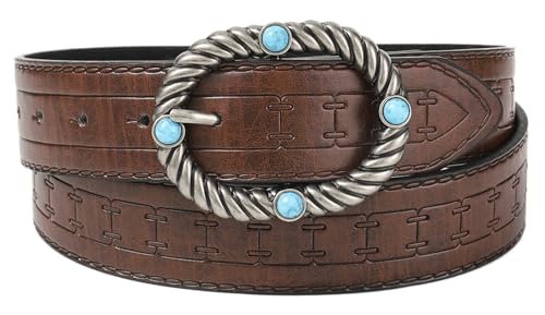 Women Western Leather Belt Turquoise Buckle Belt Country Cowgirl Belt for Jeans Pants Dresses