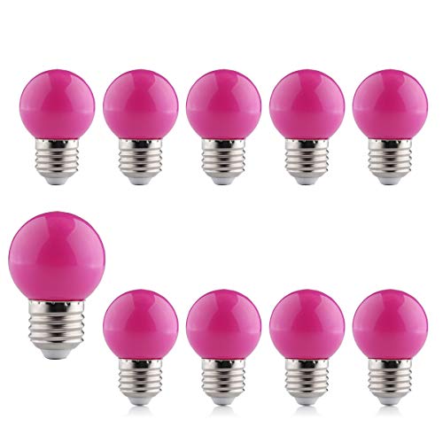 Rosa Bombilla Decorativa 2W Led Luz Colores E27, B4U Bajo Consumo Larga Duración Lampara, Para Cuerdas de Interior al Aire Libre, Navidad Árbol, Luces De Noche De Fiesta De Hadas, Paquete de 10