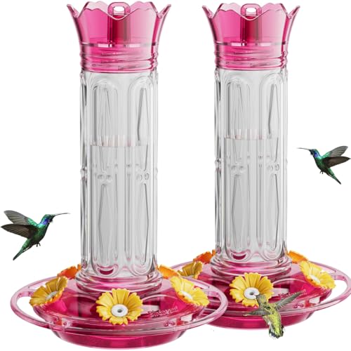 Birdream Hummingbird Feeders for Outdoors Hanging 20 Ounces 10 Feeding Ports, 2 Pack Plastic Humming Bird Feeder with Ant Moat Brush Leak Proof - Pink