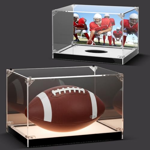Tioncy Football Display Case with LED Light, Full Size Clear Acrylic