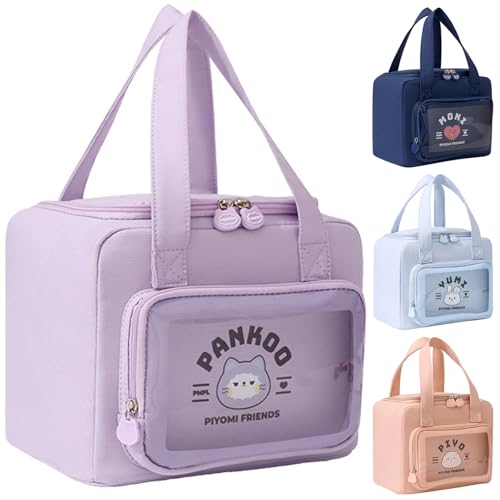 Tcdwla Bolsa Termica Porta Alimentos, 8L Gran Capacidad, Bolsillo de Almuerzo con Bolsas Transparentes Externas para Platos de Mesa, Bocadillos, Picnics para Niños, Trabajo, Escuela (Morado)