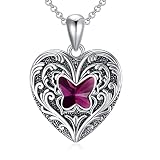 SOULMEET Heart Shaped Purple Crystal Butterfly Locket Necklace That Holds 2 Pictures Photo Sterling