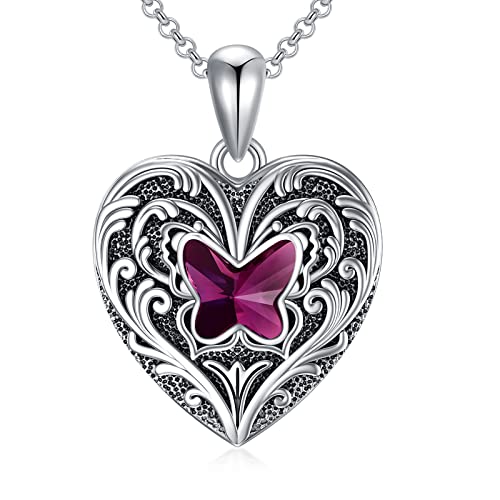 Soulmeet Heart Shaped Purple Crystal Butterfly Locket Necklace That Holds 2 Pictures Photo Sterling Silver Custom Jewelry Personalized Locket Necklace (Locket Only) #TOP27