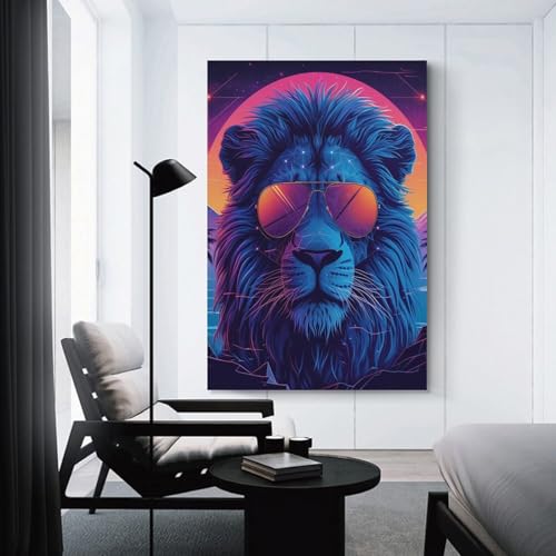 Tableau lion rétro déco murale salon 50x75cm impression sur toile - 3