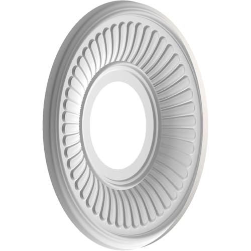 Image of Ekena Millwork CMP10BEGBW Berkshire Thermoformed PVC Ceiling Medallion (Fits Canopies up to 4 1 /2 inch), 10 inchOD x 3 1 /2 inchID x 3 /4 inchP, UltraCover Satin Blossom White
