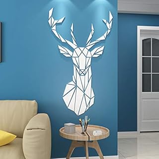 LxwSin 3D Mirror Wall Stickers, Deer Acrylic Wall Sticker, Self Adhesive DIY Design Bedroom Living Room Decorative Acrylic Wall Sticker Creative 3D Modern Decorative Mirror Home Decal, 72x43CM