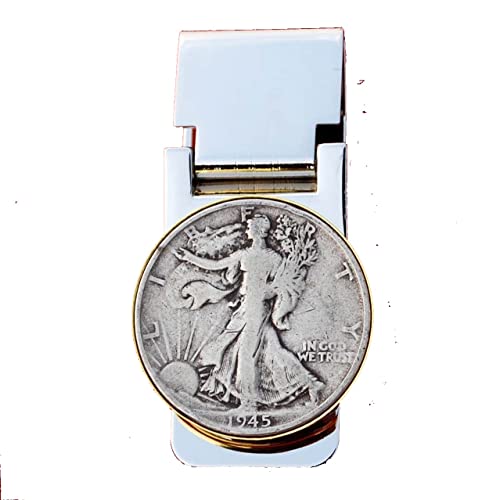 US 1945 Walking Liberty Half Dollar 90% Silver Coin Hinged Money Clip NEW